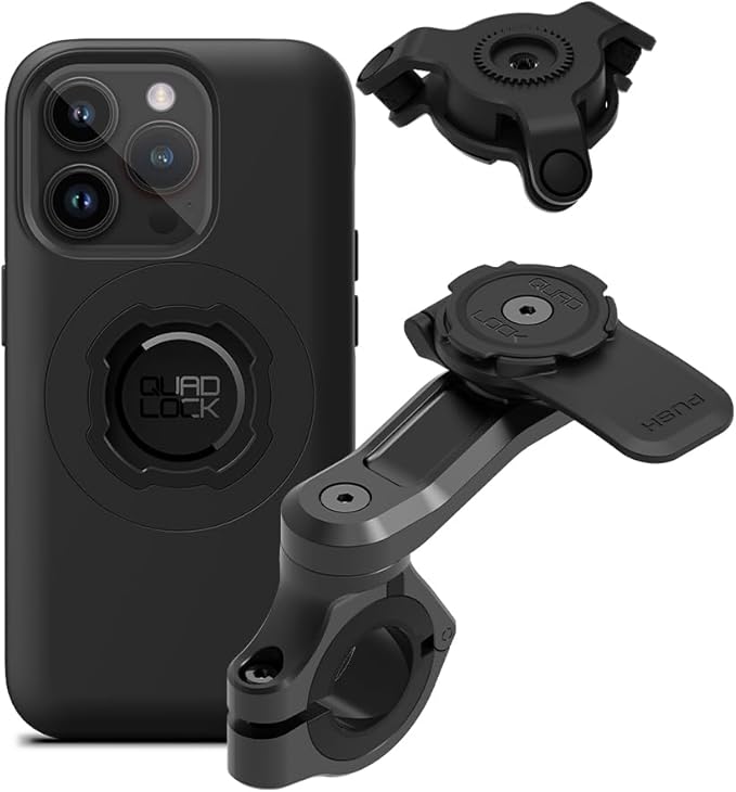 QUAD LOCK Lenker Handyhalterung PRO für Motorrad mit Vibrationsdämpfer und MAG Hülle für iPhone 14 Pro