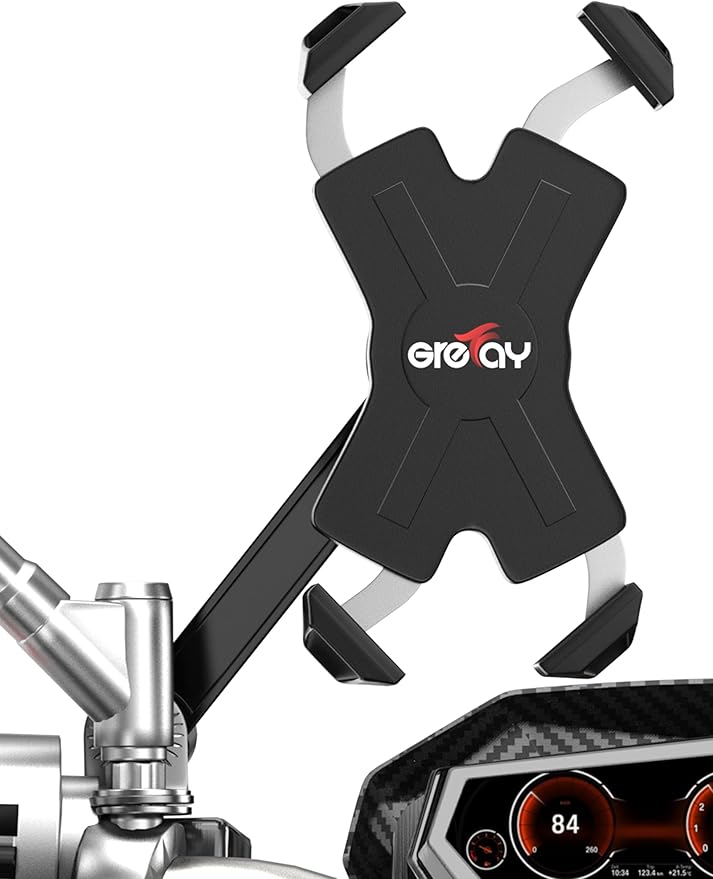 Grefay Motorrad Handyhalterung Metall Smartphone Halter für Motorrad Rückspiegel mit 360 Drehung für 4,5 bis 6,8 Zoll Smartphone