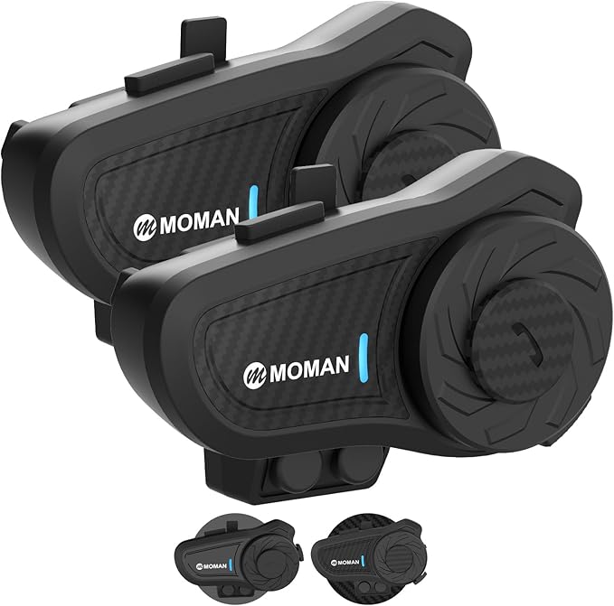 Moman Motorrad Intercom Headset, H2 Pro【2 Pack Carbonfaser】 Motorradhelm Gegensprechanlage Kommunikationssystem mit DSP&CVC Geräuschunterdrückung, Motorrad-Intercom-Headset-Motorcycle-Helm