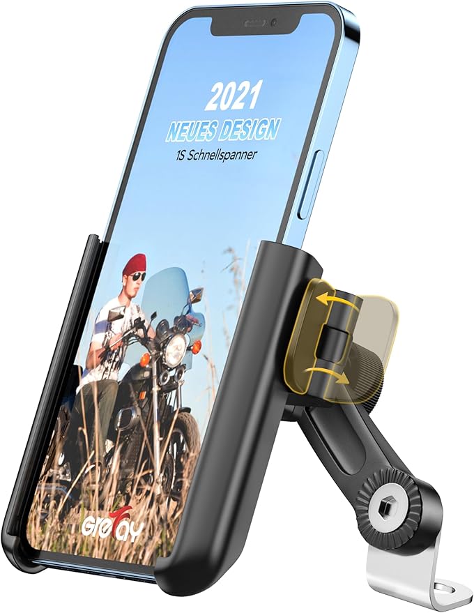 Grefay Handyhalter für Fahrrad und Motorrad, 1-Sekunden-Schnellverschluss. Anti-Shake Halterung für 4,0–7,0 Zoll große Smartphones, für Motorrad Spiegel, um 360° drehbar