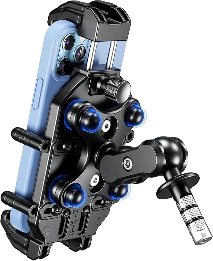 BRCOVAN Motorrad Gabelvorbau Handyhalterung mit Vibrationsdämpfer und Hochgeschwindigkeits-Sicherheitsschloss, Diebstahlsichere Motorrad Handyhalter Verstellbar für 5,4-7,2 Zoll Smartphones