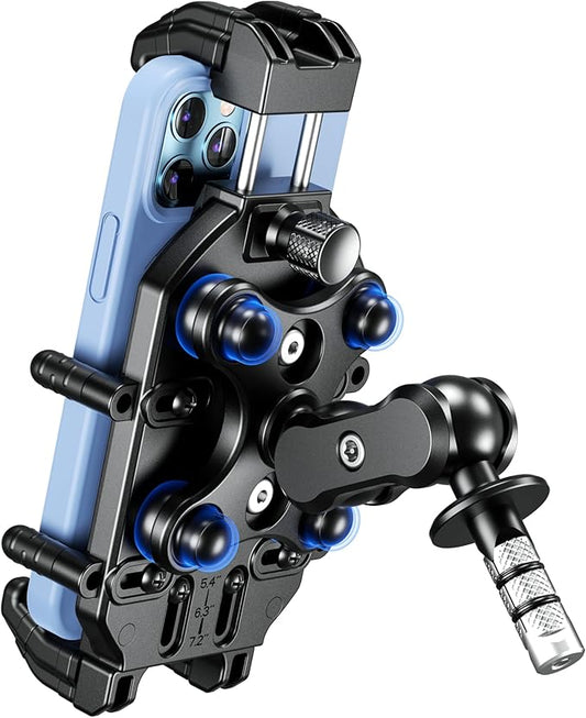 BRCOVAN Motorrad Gabelvorbau Handyhalterung mit Vibrationsdämpfer und Hochgeschwindigkeits-Sicherheitsschloss, Diebstahlsichere Motorrad Handyhalter Verstellbar für 5,4-7,2 Zoll Smartphones