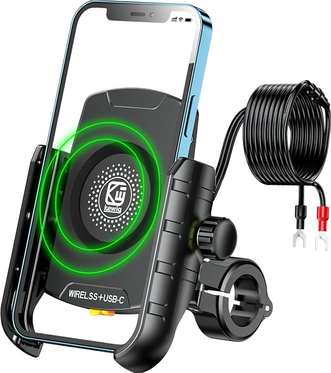 BRCOVAN Motorrad Handyhalterung mit Qi 15W kabellosem Ladegerät und USB-C 20W Ladeanschluss, 360 Drehung Outdoor Lenker Handy Halterung für 4-8 Zoll Smartphones