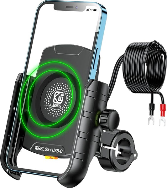 BRCOVAN Motorrad Handyhalterung mit Qi 15W kabellosem Ladegerät und USB-C 20W Ladeanschluss, 360 Drehung Outdoor Lenker Handy Halterung für 4-8 Zoll Smartphones