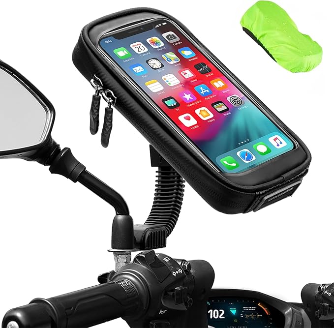 ENONEO Motorrad Handyhalterung Wasserdicht 360° Drehbar Motorrad Smartphone Halterung mit Regenschutz Motorrad Handy Halterungen Rückspiegel bis zu 6,7" (Schwarz)