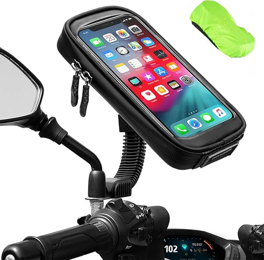 ENONEO Motorrad Handyhalterung Wasserdicht 360° Drehbar Motorrad Smartphone Halterung mit Regenschutz Motorrad Handy Halterungen Rückspiegel bis zu 6,7" (Schwarz)