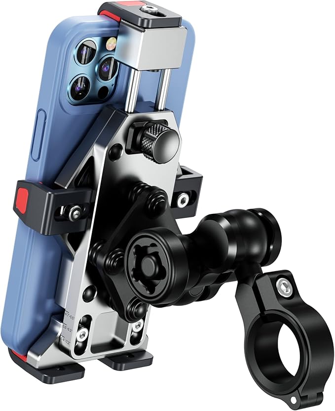 BRCOVAN Aluminiumlegierung Motorrad Handyhalterung mit Vibrationsdämpfer, Verstellbar Handy Motorradhalterung, Diebstahlsichere Lenker Handyhalter für Fahrrad, Roller, ATV, für 4,7-7,2 Zoll Smartphone