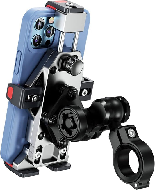 BRCOVAN Aluminiumlegierung Motorrad Handyhalterung mit Vibrationsdämpfer, Verstellbar Handy Motorradhalterung, Diebstahlsichere Lenker Handyhalter für Fahrrad, Roller, ATV, für 4,7-7,2 Zoll Smartphone