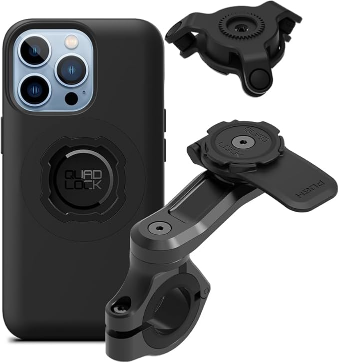 QUAD LOCK Lenker Handyhalterung PRO für Motorrad mit Vibrationsdämpfer und MAG Hülle für iPhone 13 Pro
