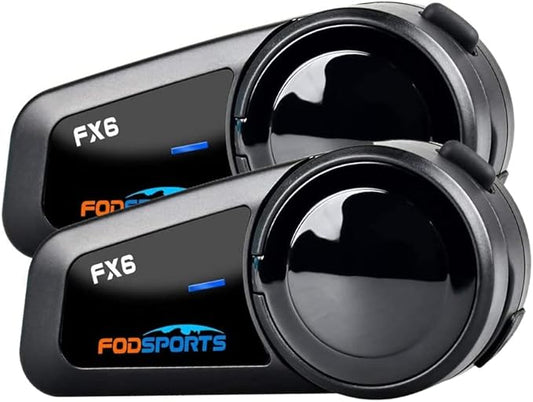 Fodsports FX6 Motorrad Bluetooth Headset 2 Packung, Motorradhelm Intercom mit 40mm HD Lautsprecher, Gegensprechanlage mit Mehrfache Rauschunterdrückung, Kommunikationssystem für 6 Fahrer mit 1000m