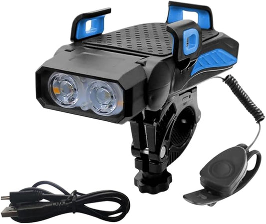 Pikfeinsmart RadGeniePro 4-in-1 Fahrrad Handyhalterung mit LED Licht, Powerbank, Laute Fahrradklingel & Smartphone Halter – Frontlicht, Hupenfunktion, verstellbar, sicher für Fahrrad & E-Bike (Blau)
