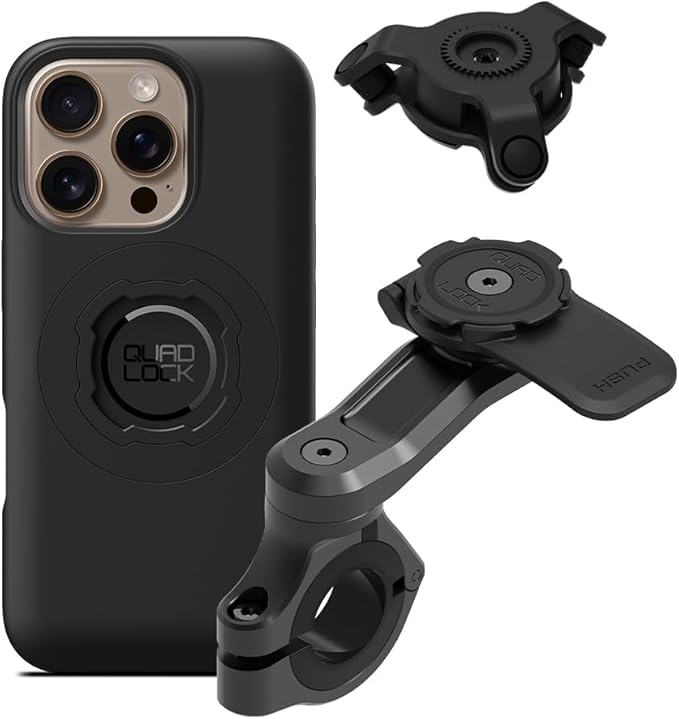 QUAD LOCK Lenker Handyhalterung PRO für Motorrad mit Vibrationsdämpfer und MAG Hülle für iPhone 16 Pro