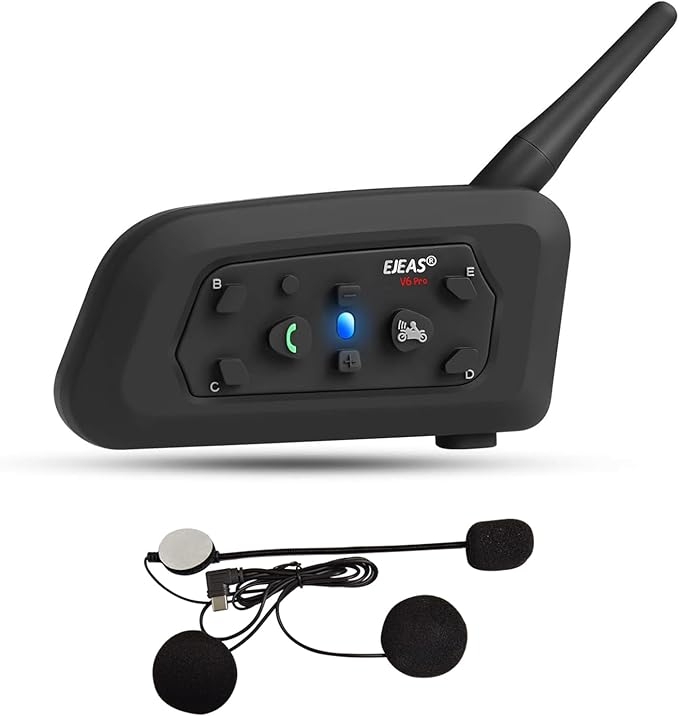 EJEAS V6PRO Motorrad Intercom Bluetooth Headsets 1200m bis zu 6 Reiters DSP-Rauschunterdrückung, Wasserdicht, Kommunikationssystem für Motorräder, 1 Stück