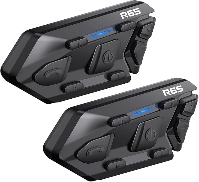 WAYXIN R6S Motorrad Headset Bis zu 6 Motorräder anschließbarr 1200M Wireless Kommunikationssystem für 2 Personen mit Sprachassistent Wasserdicht Freisprecheinrichtung Musikanrufsteuerung
