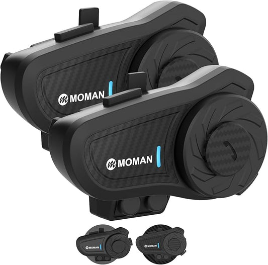 Moman Motorrad Intercom Headset, H2 Pro【2 Pack Carbonfaser】 Motorradhelm Gegensprechanlage Kommunikationssystem mit DSP&CVC Geräuschunterdrückung, Motorrad-Intercom-Headset-Motorcycle-Helm