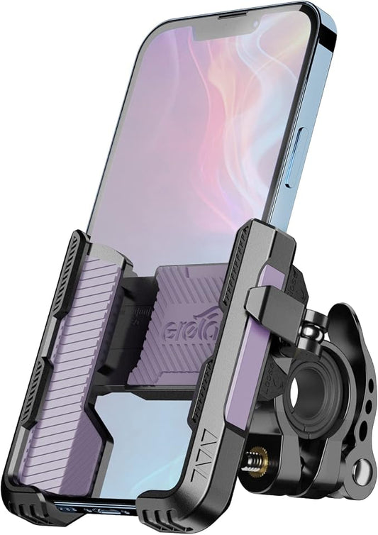 Grefay Fahrrad Handyhalterung【1S Schnelle Demontage】 Motorrad Handyhalter Mit 2 Anschlüssen Mit 360 Drehung Outdoor Lenker Handyhalter für Rennrad MTB Scooter für 4,5-7,0 Smartphone (Purple)