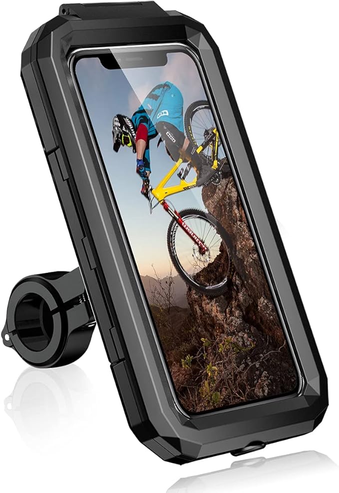 Faneam Wasserdicht Handyhalter Fahrrad, Motorrad Handyhalterung Abnehmbare, 360° Drehbarem Lenker Halter für Smartphone 4.7 – 6.1 Zoll, Anti-Vibration, Touch ID und Face ID (S)