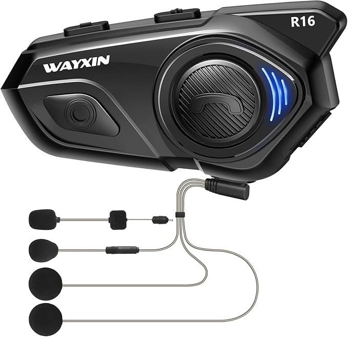 WAYXIN R16 Motorrad Bluetooth Headset –motorradhelm -Intercom mit Dual-Chip, Multi-Audio,IP67 wasserdicht, Musik teilen & FM-Radio, für 6 Personen-Gruppe – Kompatibel mit Anderen Marken