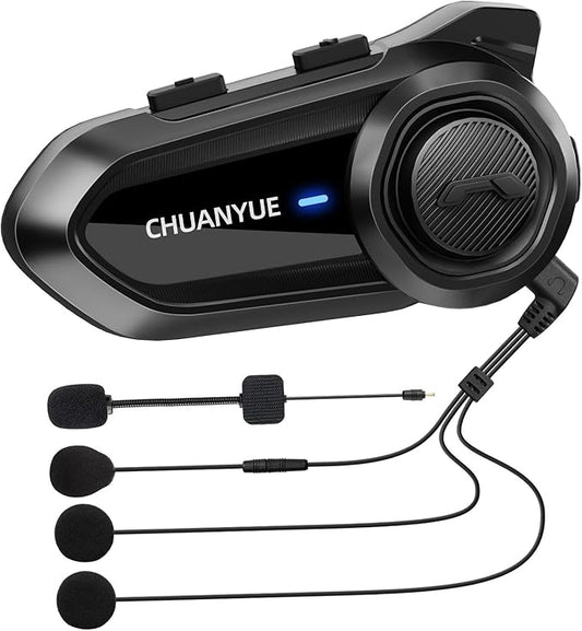 CHUANYUE R18 Motorrad Intercom, Motorradhelm Kommunikationssystem für bis zu 10 Motorräder mit Reichweite von 2000m, Helm Headset mit HiFi/Musik Teilen/FM/AI Sprache, Einzelpack