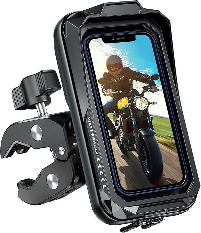 BTNEEU Handyhalterung Motorrad Wasserdicht Universal Anti-Shake Telefonhalterung mit Touchscreen Sonnenblende 360° Drehbar Halterung Motorrad Metall für Smartphone bis zu 7,0" (Schwarz C)