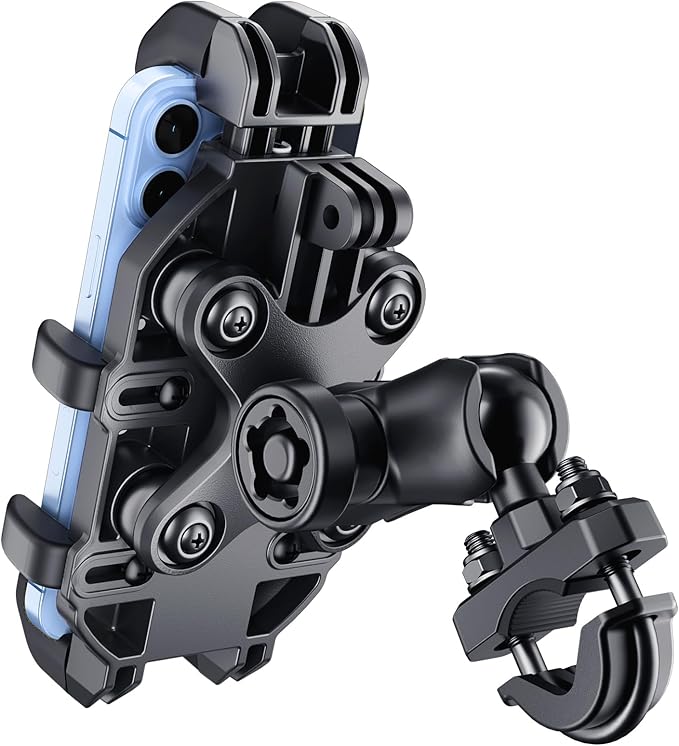 Thlevel Motorrad Handyhalterung Fahrrad Handy Motorradhalterung mit Vibrationsdämpfer Aluminiumlegierung für 5,4-7,2 Zoll Smartphone und Lenker von 0,5-1,26 Zoll