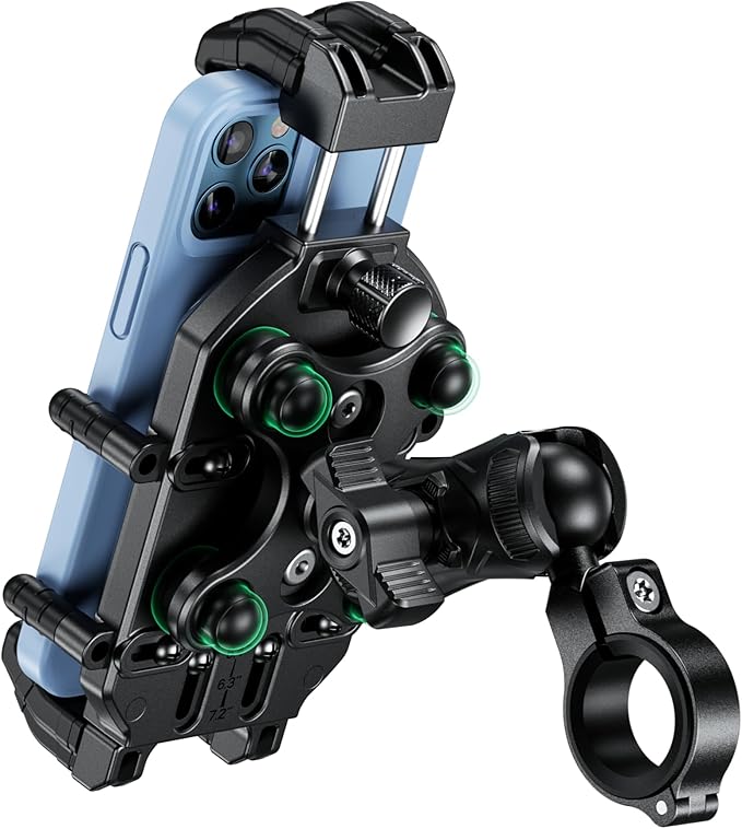 BRCOVAN Motorrad Handyhalterung mit Vibrationsdämpfer, Diebstahlsichere Handy Motorradhalterung, Verstellbar 360° Drehbar Lenker Halte für Motorrad, Fahrrad, Roller, ATV, für 5,4-7,2 Zoll Smartphone