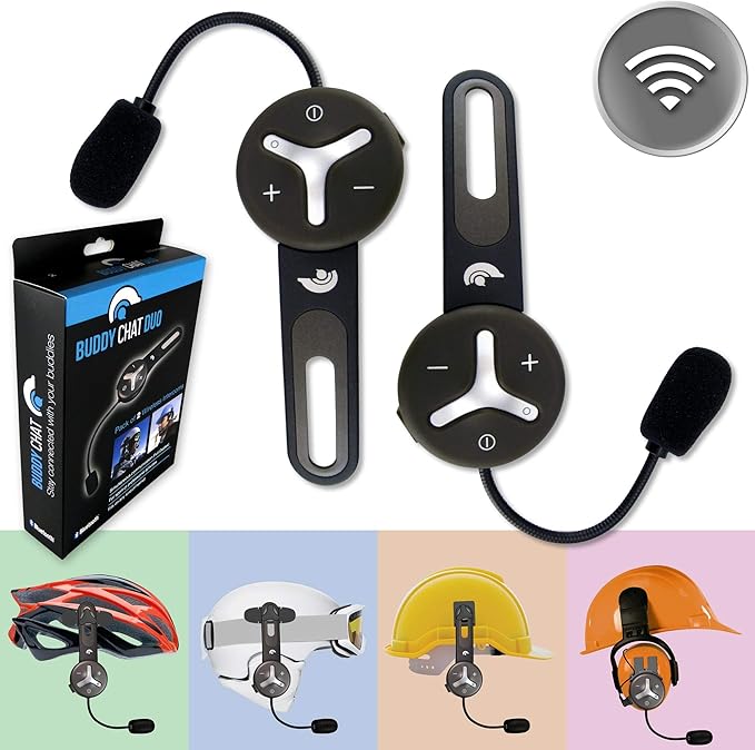 BuddyChat Duo (2er Set) Bluetooth® Headset Fahrrad Sport Ski Arbeit Intercom Helm Headset, Freisprechanlage Funkgerät, Gegensprechanlage, DSP-Geräuschunterdrückung, Reichweite bis 1000m