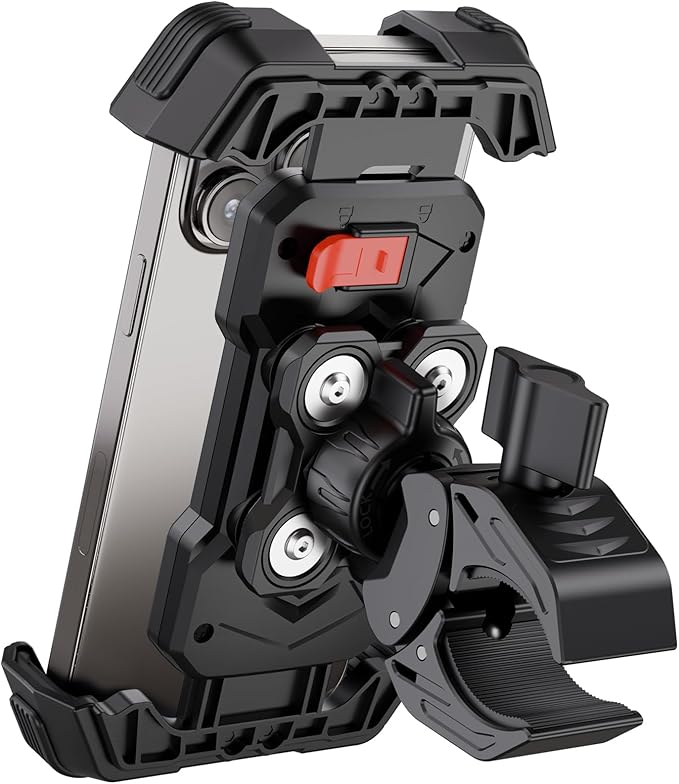 Grefay Motorrad Handyhalterung Handyhalterung Fahrrad [2025 Doppelt Vibrationsgedämpft] Handy Motorradhalterung 360° Drehbar Lenker Halter für iPhone16 15 14 13 12 Pro Max, Smartphone (Schwarz)