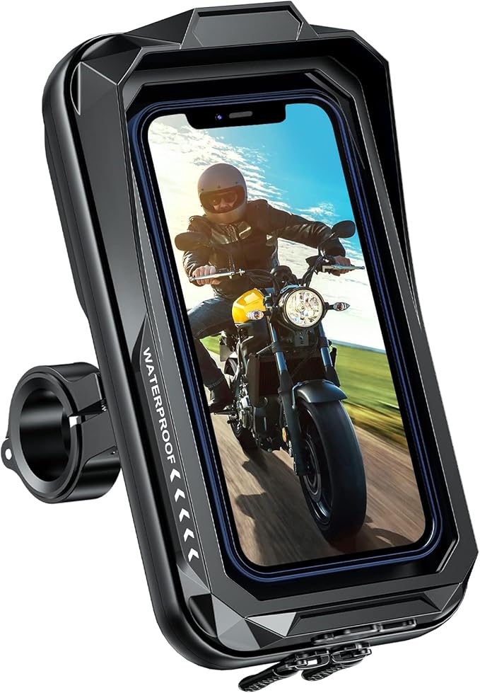 BTNEEU Handyhalterung Motorrad Wasserdicht Universal Anti-Shake Telefonhalterung mit Touchscreen Sonnenblende 360° Drehbar Halterung Motorrad Metall für Smartphone bis zu 7,0" (Schwarz A)