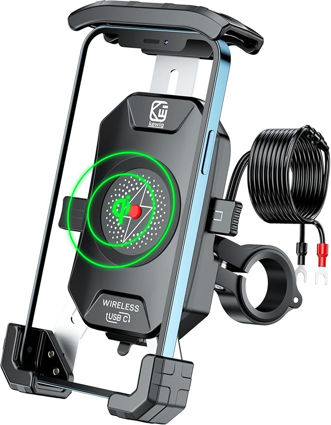 BRCOVAN Motorrad-Handyhalterung mit Qi 15 W kabellosem Ladegerät und USB C 20 W Schnellladeanschluss, BRCOVAN One-Touch-Handyhalterung mit automatischer Verriegelung und Schnellentriegelung am Lenker,