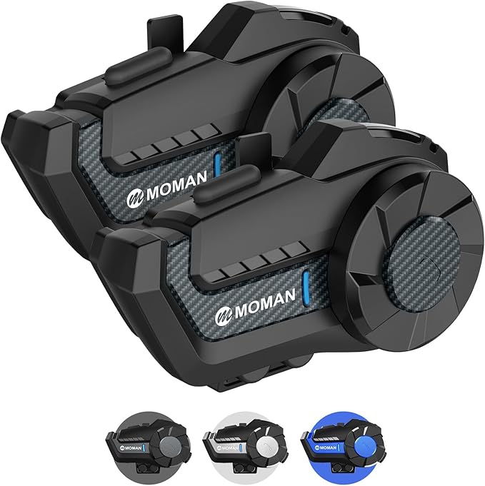 Moman Motorrad Intercom Headset, H2 Pro 【2 Pack Kohlefasern】 Motorradhelm Gegensprechanlage Kommunikationssystem zu 1000M mit DSP&CVC Geräuschunterdrückung, Motorrad-Intercom-Headset-Helm-Motorcycle