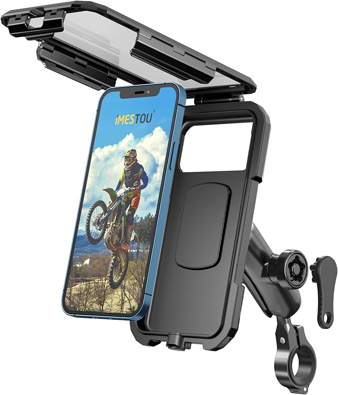 iMESTOU wasserdichte Motorrad Telefon Halterung Fahrrad Telefonhalterung 1 "Kugel Lenker Stamm Mobiler Halter Anti-Dieb 720 ° Rotations Aluminiumbasis für 5,5" -6.8 "Cellphones (L)