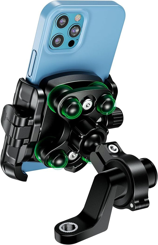 MOGGAM Handyhalterung Motorrad Anti-Vibration mit plattform und aluminiumring - Handyhalter Motorrad mit 360o regulierung Zur Montage am Lenker und Rückspiegel, kompatibel Telefon 5,4-7,2"