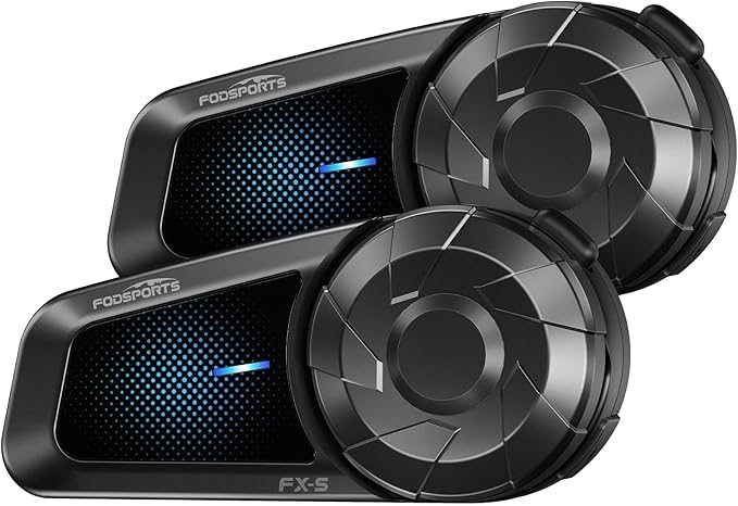 Fodsports FX-S Motorrad Headset [2 Pack], Universelle intercom Motorrad für 2 Personen, 1000m Motorcycle Wireless Kommunikationssystem mit CVC -Rauschreduzierung/HiFi Klangqualität/IP67 Wasserdicht