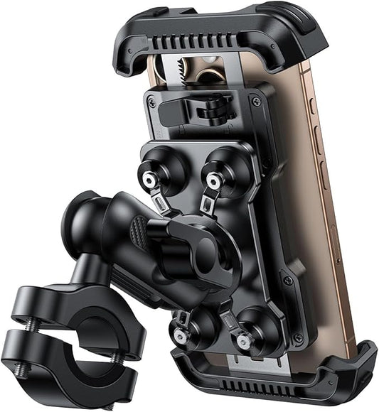 Lamicall Motorrad Handyhalterung Fahrrad Handyhalter - [720° Drehbarer Metall-Arm] Doppelte Vibrationsgedämpft Handy Halterung Motorrad, Diebstahlsicher Lenker Motorradhalterung für iPhone 16/15/14/13