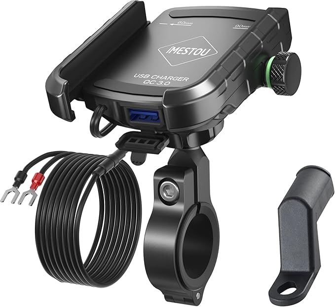 iMESTOU Motorrad Telefonhalter mit USB-Ladegerät Lenker/Rückansicht Spiegel Mobiltelefonmontage Schnellladung wasserdicht für 3,5 "-6.8" Smartphones Compatible with Samsung iPhone Phones