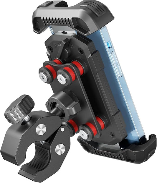 tounee Fahrrad Handyhalterung, Handyhalter Motorrad - 2-Fach Vibrationsgedämpft Handy Fahrradhalterung, Universal Lenker Halter für iPhone 16 15 14 13 Pro Max Plus & 4,7-6,7" Smartphones -Schwarz
