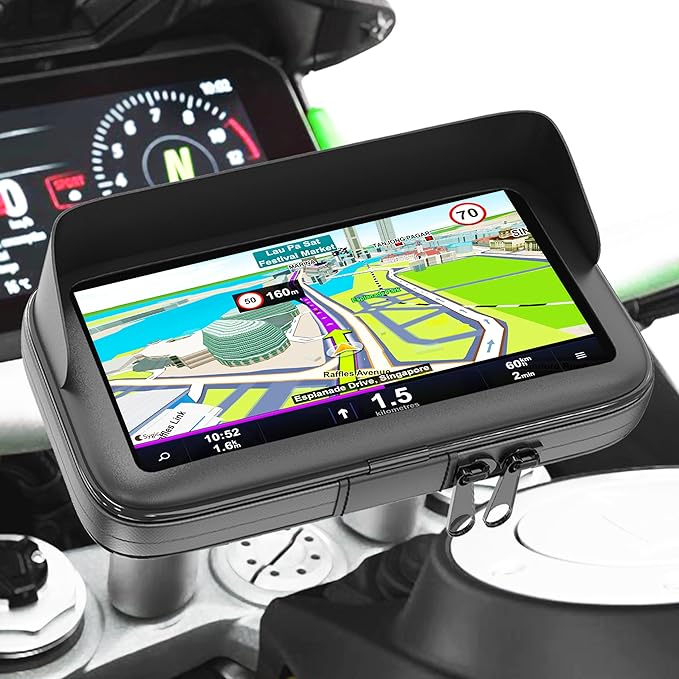 Motorrad handyhalterung wasserdicht mit Ladegerät 2.1A Schnellverbindung Handytasche mit Blendfreies Visier gültig für Smartphones bis 7,5" unzerbrechliche Lenkerhalterung