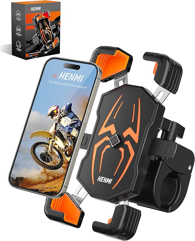 HENMI Universelle Handyhalterung Fahrrad Lenker für 5,5-7,5 Zoll Smartphone, 1s Auto-Sperre Fahrrad Handyhalterung Anti-Shake Motorrad mit 720° Drehbar, Geeignet für iPhone 16/15/14, für Samsung.