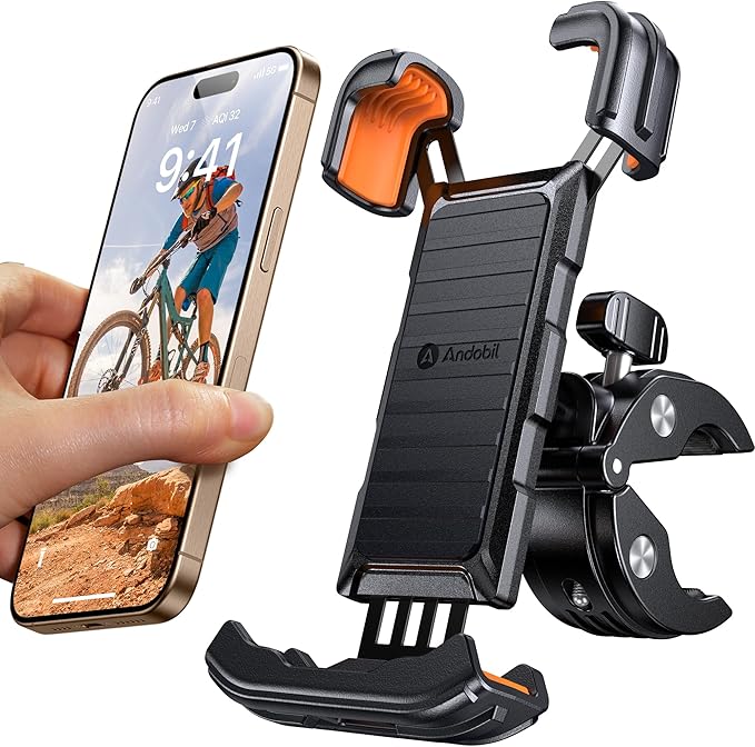 andobil 2025 Handyhalterung Fahrrad [ Top Verarbeitet ] 165 km/h Stoßfest [ 1s Einhandbedienung ] Universal Handyhalterung Motorrad 360° Handyhalter Fahrrad für iPhone 16/15/14 Pro Max Samsung S25