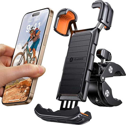 andobil 2025 Handyhalterung Fahrrad [ Top Verarbeitet ] 165 km/h Stoßfest [ 1s Einhandbedienung ] Universal Handyhalterung Motorrad 360° Handyhalter Fahrrad für iPhone 16/15/14 Pro Max Samsung S25